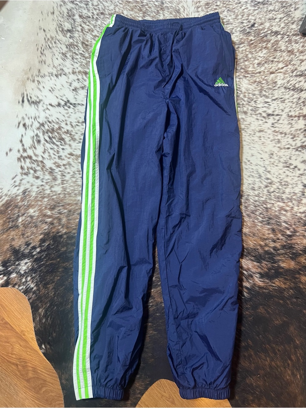 Adidas Adult Vintage Navy Track Pants with Green Stripes